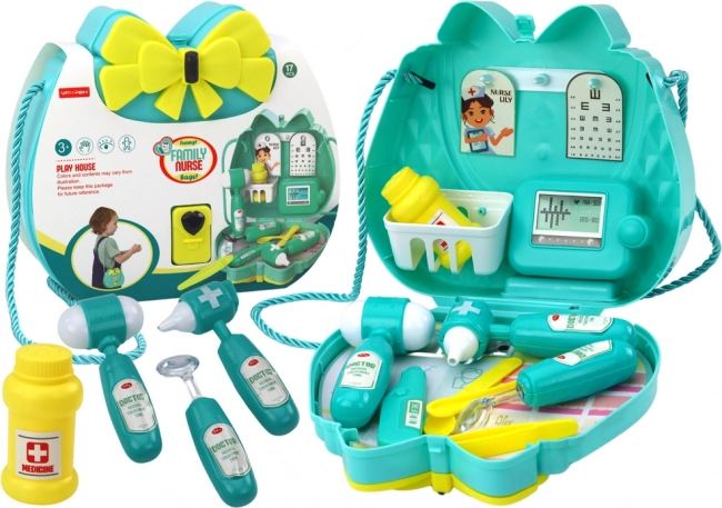 Trousse de médecin pour enfants dans un sac turquoise