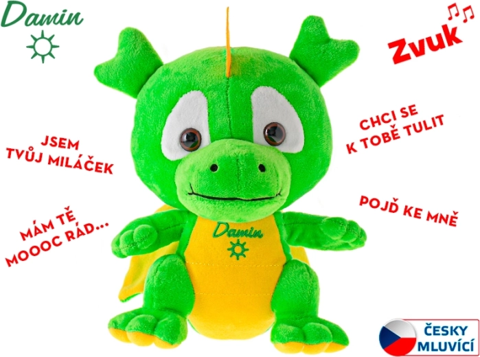 Petit dragon en peluche Damin parlant tchèque 19 cm