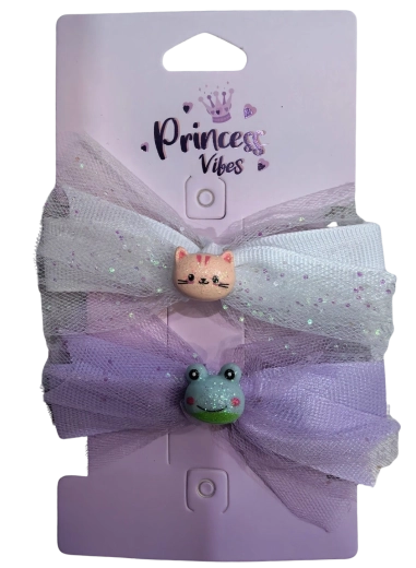 PINCES À CHEVEUX EN TULLE PINK chaton et grenouille - 2 pcs