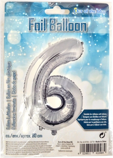 Ballon en aluminium chiffre 6 argenté 80 cm