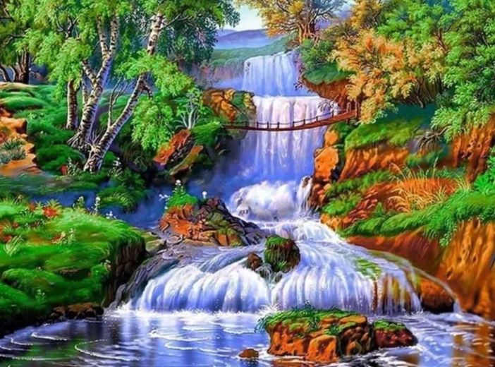 Peinture diamant Cascade en forêt 30 × 40 cm