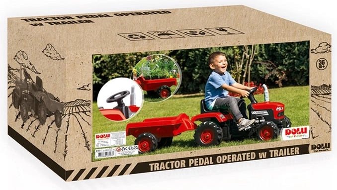 Tracteur à pédales Dolu avec remorque rouge