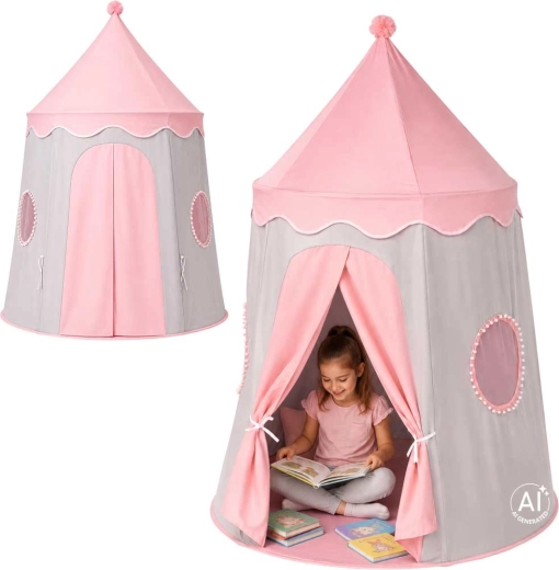 Tente de jeu pliable pour enfants en forme de château gris-rose