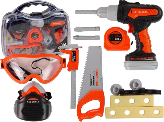 Ensemble d'outils avec perceuse électrique et lunettes de protection