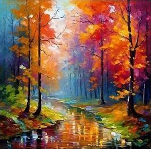 NORIMPEX Peinture par numéros Rivière en automne dans la forêt 40 × 50 cm