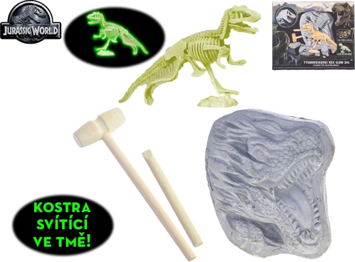 Jurassic World : sculpture d’un squelette de T-Rex phosphorescent