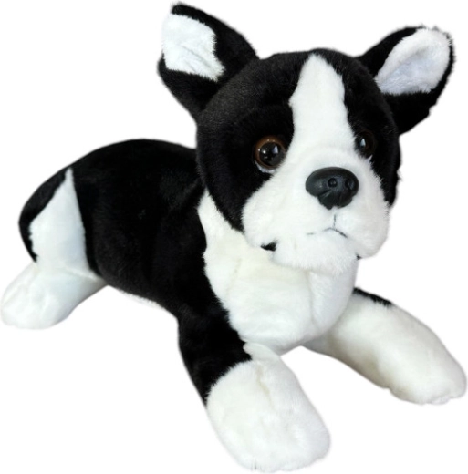 Chien en peluche Boston Terrier couché 28 cm