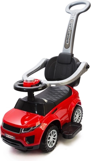 Porteur pour enfant en forme de voiture 2-en-1 avec klaxon et barre de guidage – rouge