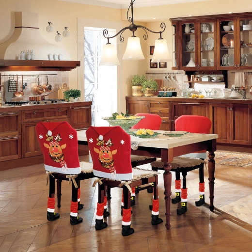 Décoration de Noël pour chaise en forme de renne rouge/blanc - 1 pièce