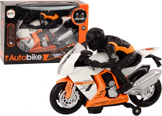 Moto jouet avec lumières, sons, capteur d’obstacles – Blanc