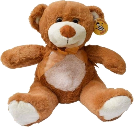 Ourson en peluche avec ventre clair et nœud en tulle brun