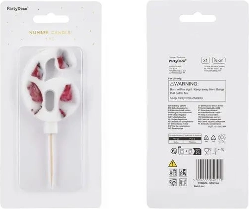 Bougie de gâteau fleur avec chiffre 6 blanche 8 cm