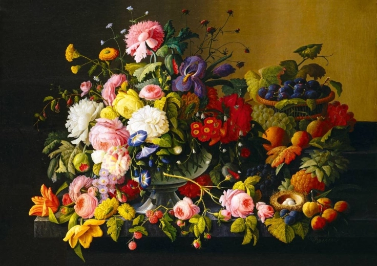 Puzzle Bluebird Nature morte avec fleurs et fruits 1000 pièces