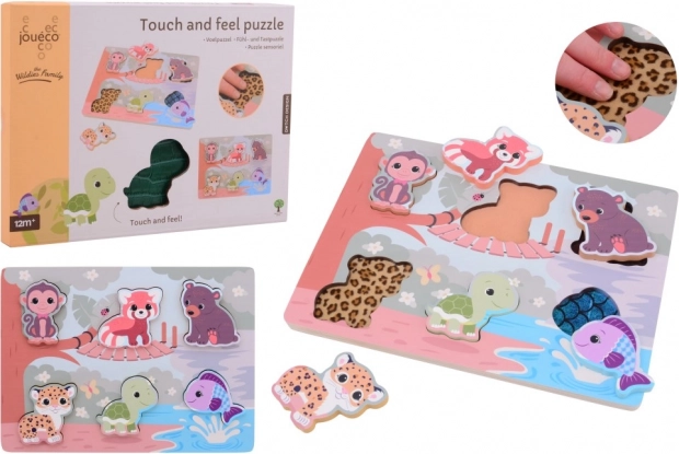 Puzzle tactiles en bois avec animaux JOUÉCO