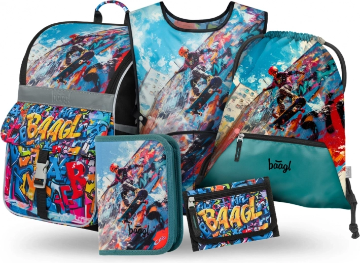 Ensemble pour écoliers Zippy Skatepark: cartable, trousse, sac, tablier et portefeuille