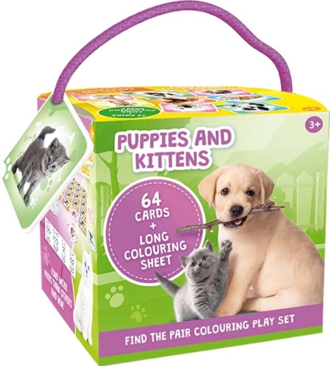 Pexeso de voyage avec coloriages – chiots et chatons