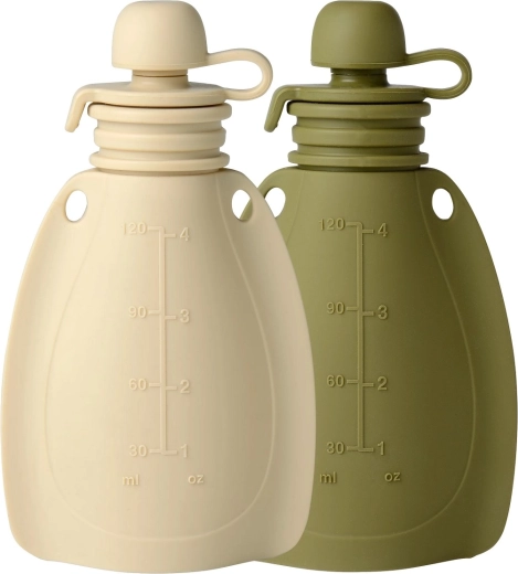 Mininor poche à goûter rechargeable en silicone Soft Rabbit/Moss Green, 2 pcs