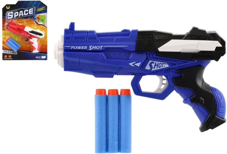 Pistolet en plastique pour projectiles en mousse de 18 cm avec 3 projectiles - 1 pièce