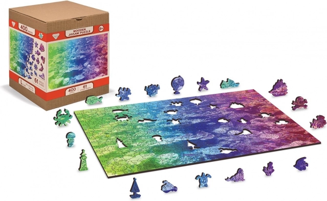 Puzzle en bois double face Récif corallien 2‑en‑1, 100 pièces