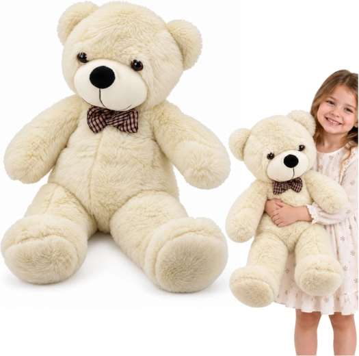 Ours en peluche avec nœud à carreaux de 80 cm