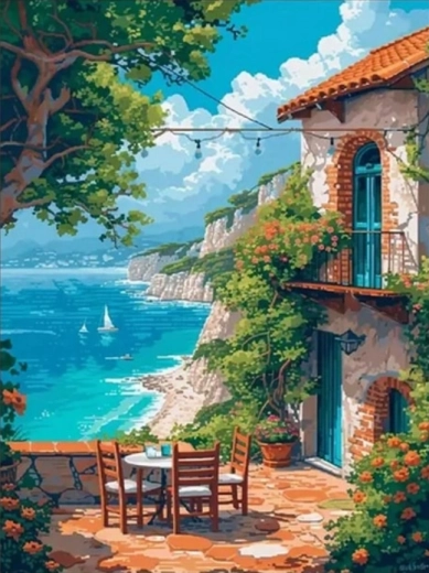 Peinture diamant – vue sur les falaises 30 × 40 cm