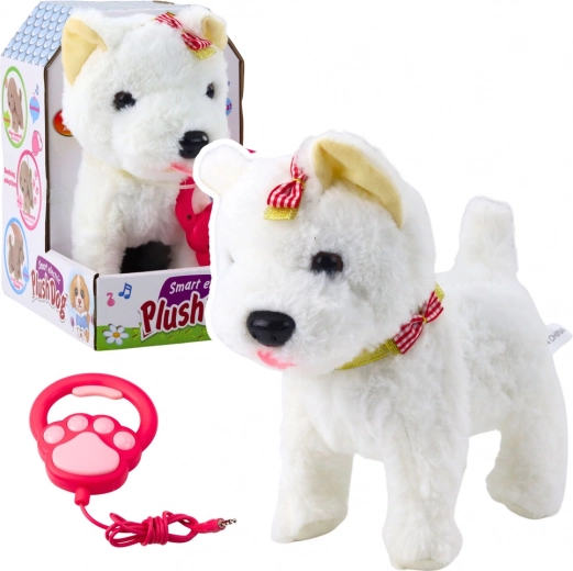 Chiot en peluche interactif avec laisse et nœuds – blanc