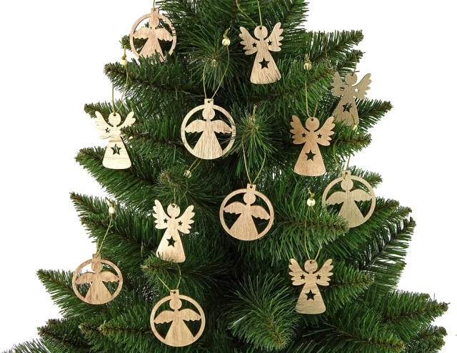 Décorations de Noël en bois anges pour sapin 12 pcs