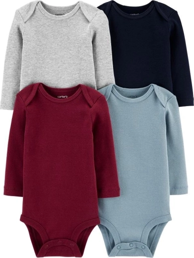 Bodies bébé Carter's à manches longues pour garçon, lot de 4, taille 56 (NB)