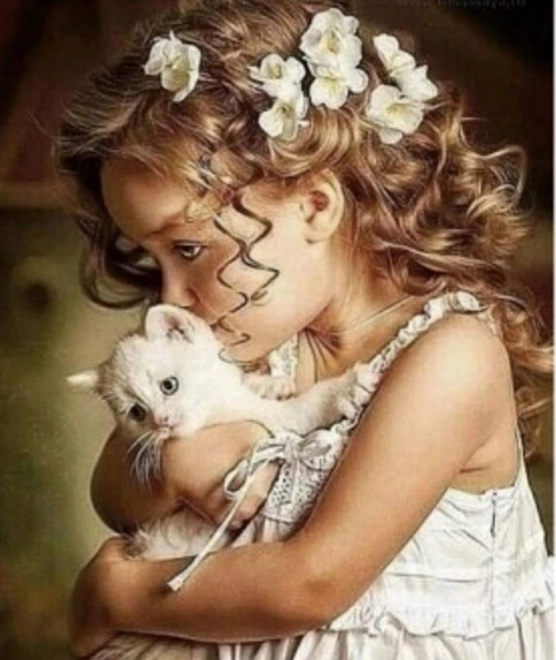 Mosaïque diamant - Fille avec chaton