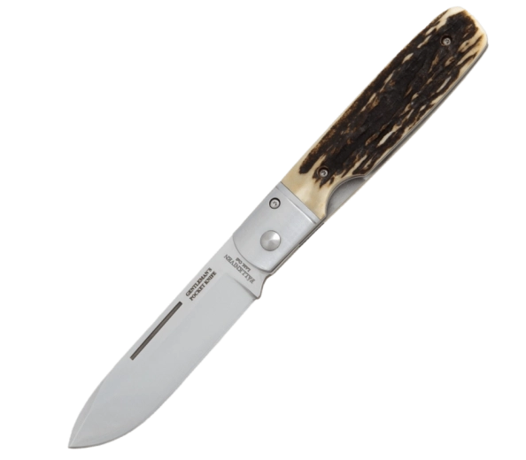Fällkniven GPs couteau de poche, bois de cerf, finition satinée, étui en suède