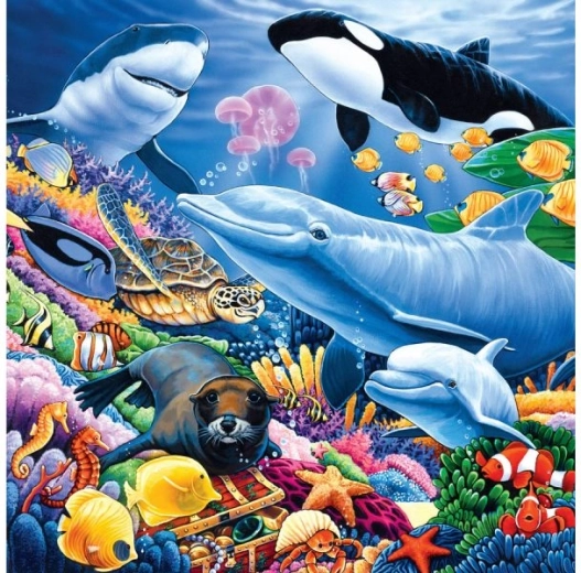 Broderie diamant (diamond painting) Monde sous-marin 30 × 30 cm