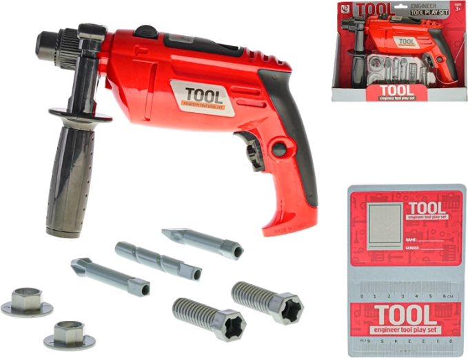 Perceuse pour enfants rouge à batterie avec accessoires