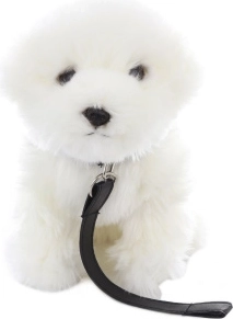 Chien maltais en peluche avec laisse 28 cm
