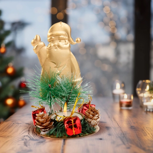 Décoration de l’Avent avec bougeoir pour bougie chauffe-plat, Saint Nicolas, cuivrée