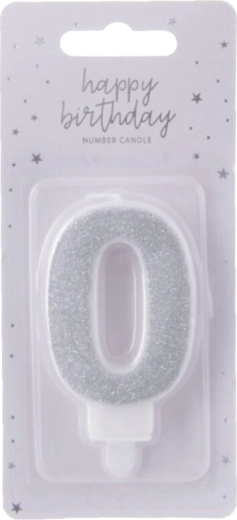 Bougie de gâteau chiffre 0 argentée 7 cm