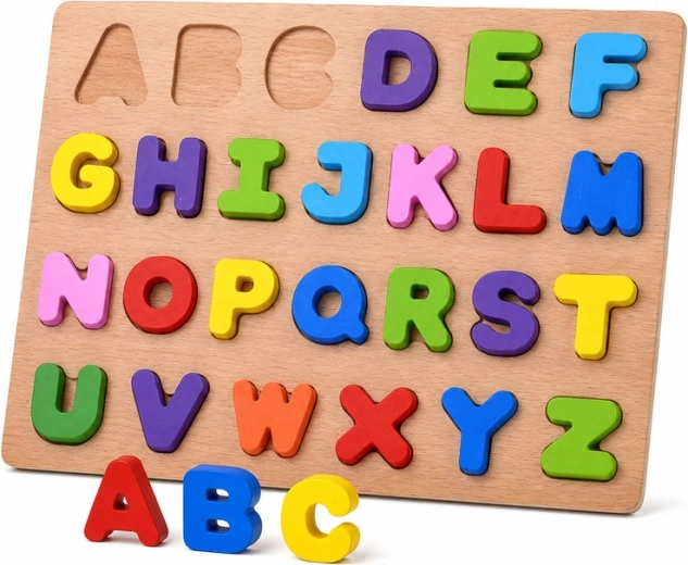 Puzzle en bois alphabet – lettres colorées (26 pièces)