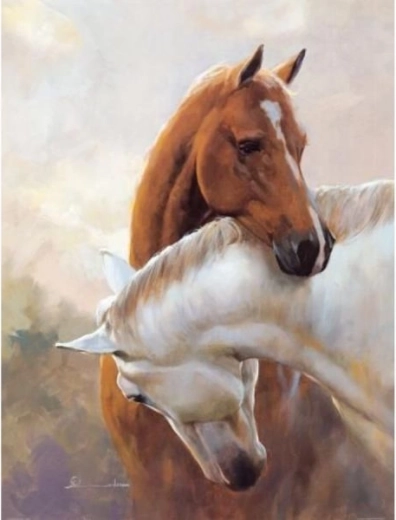 Broderie diamant (diamond painting) – deux chevaux 30 × 40 cm - 1 pièce