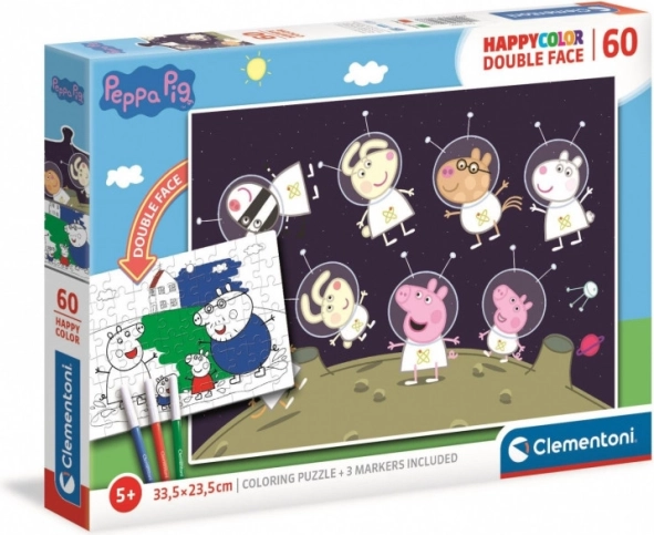 Puzzle recto-verso Peppa Pig dans l’espace, 60 pièces