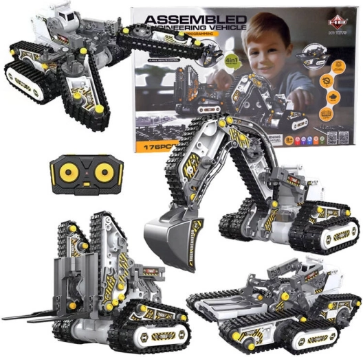 Jeu de construction 4-en-1 d’engins de chantier télécommandés – 176 pièces