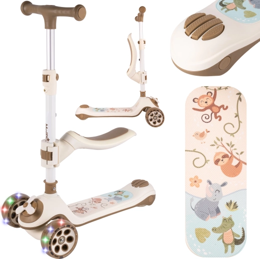 Trottinette pliable pour enfants avec siège et roues lumineuses, beige