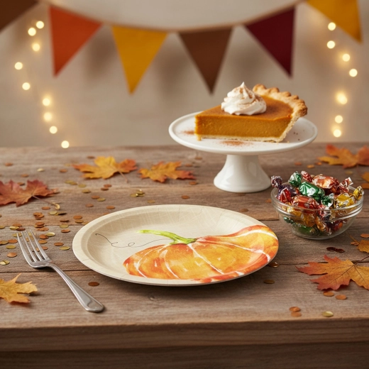 Set d'assiettes en papier avec citrouilles, 2 tailles, 12 pièces