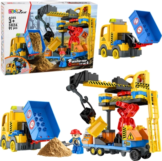 Jeu de construction chantier avec grue et camion-benne, 91 pièces