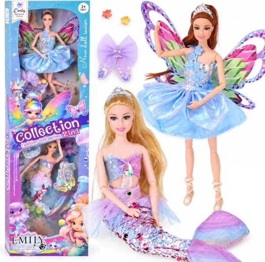 Ensemble de poupées fée Papillon et sirène 2 en 1