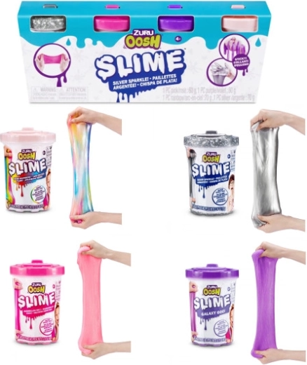 Lot de 4 tubes OOSH de ZURU – slime rose, violet, argenté et arc-en-ciel
