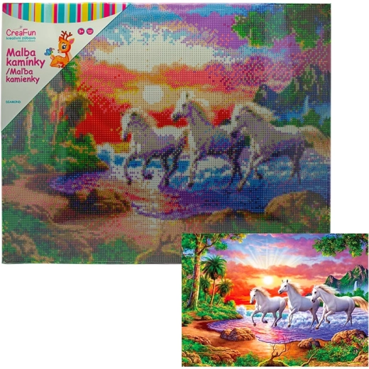 Peinture diamant – chevaux au coucher du soleil 40 × 50 cm