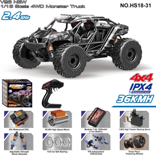 Voiture tout-terrain radiocommandée Storm 1:18 avec transmission intégrale