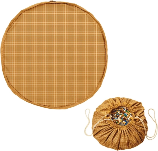 Play&Go noomad original tapis de jeu en coton biologique et sac à jouets 2-en-1 grid mustard