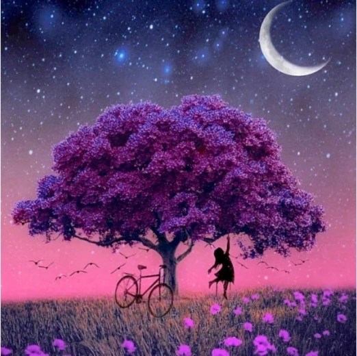 Broderie diamant (diamond painting) paysage violet 30 × 30 cm