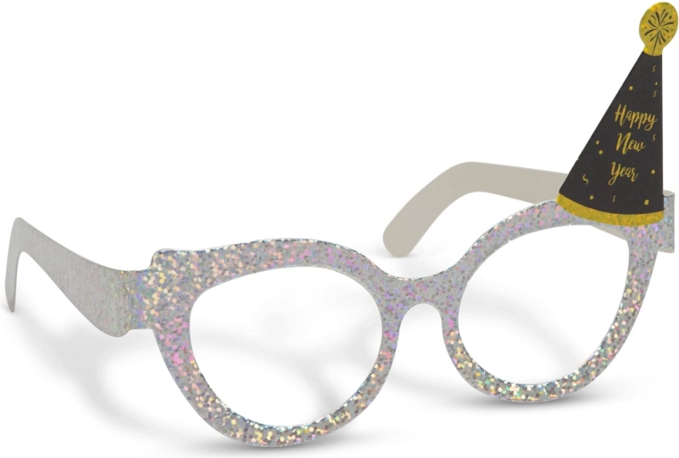 Lunettes de fête en papier pailleté Happy New Year – 4 pièces