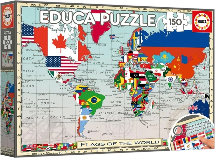 Educa Puzzle carte du monde avec drapeaux 150 pièces